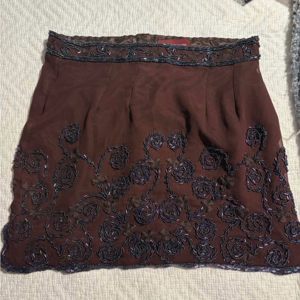 Chic Embroidered Mini Skirt in Deep Brown
